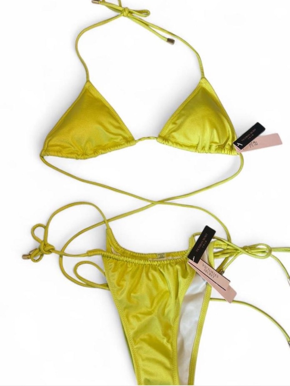 Victoria's Secret Yellow Green Tie-String Bikini Set - Picture 1 of 4